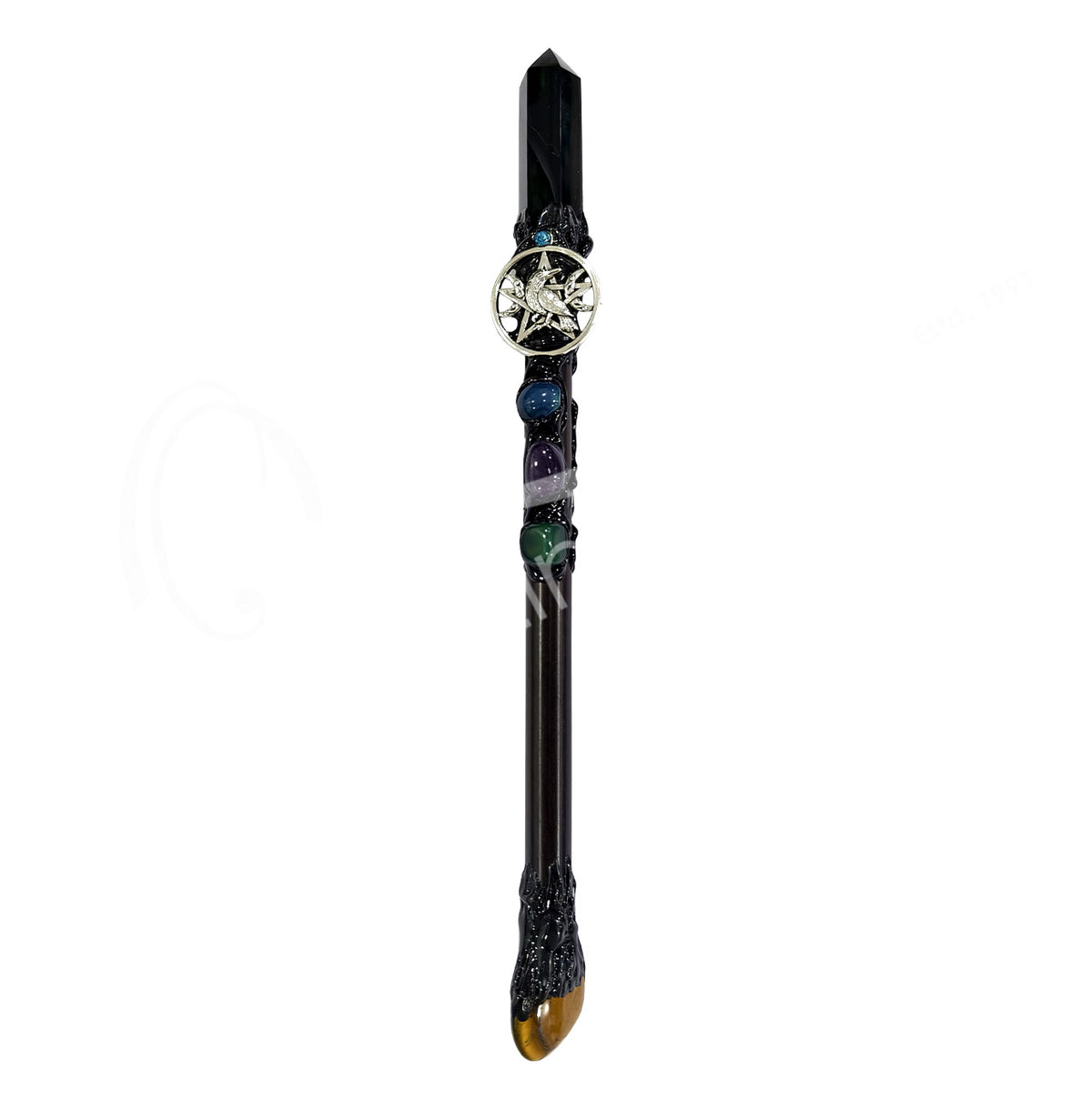 Black Obsidian Point Crow Healing Wand - 10&quot; - 10.5&quot;