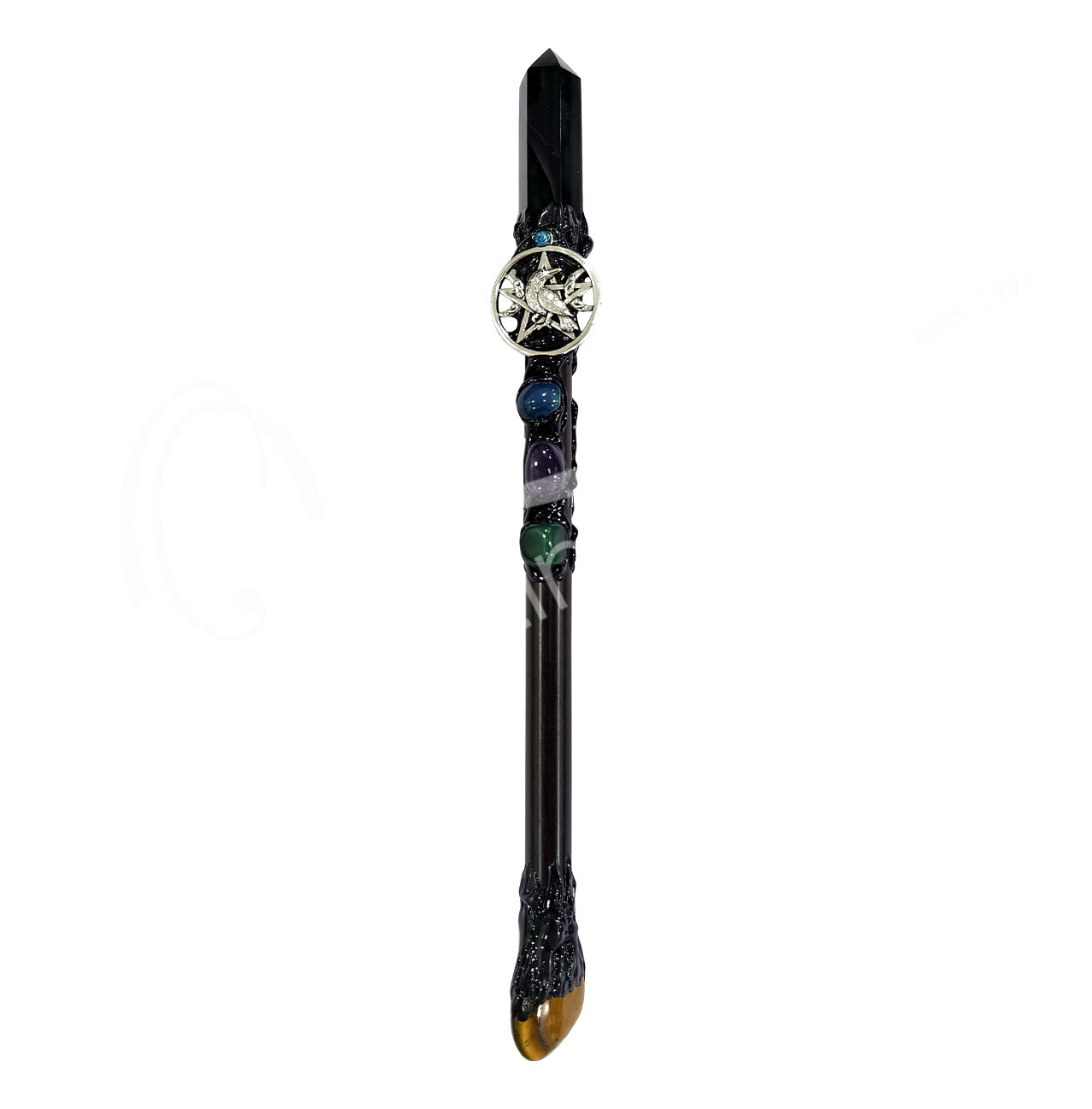 Black Obsidian Point Crow Healing Wand - 10" - 10.5"