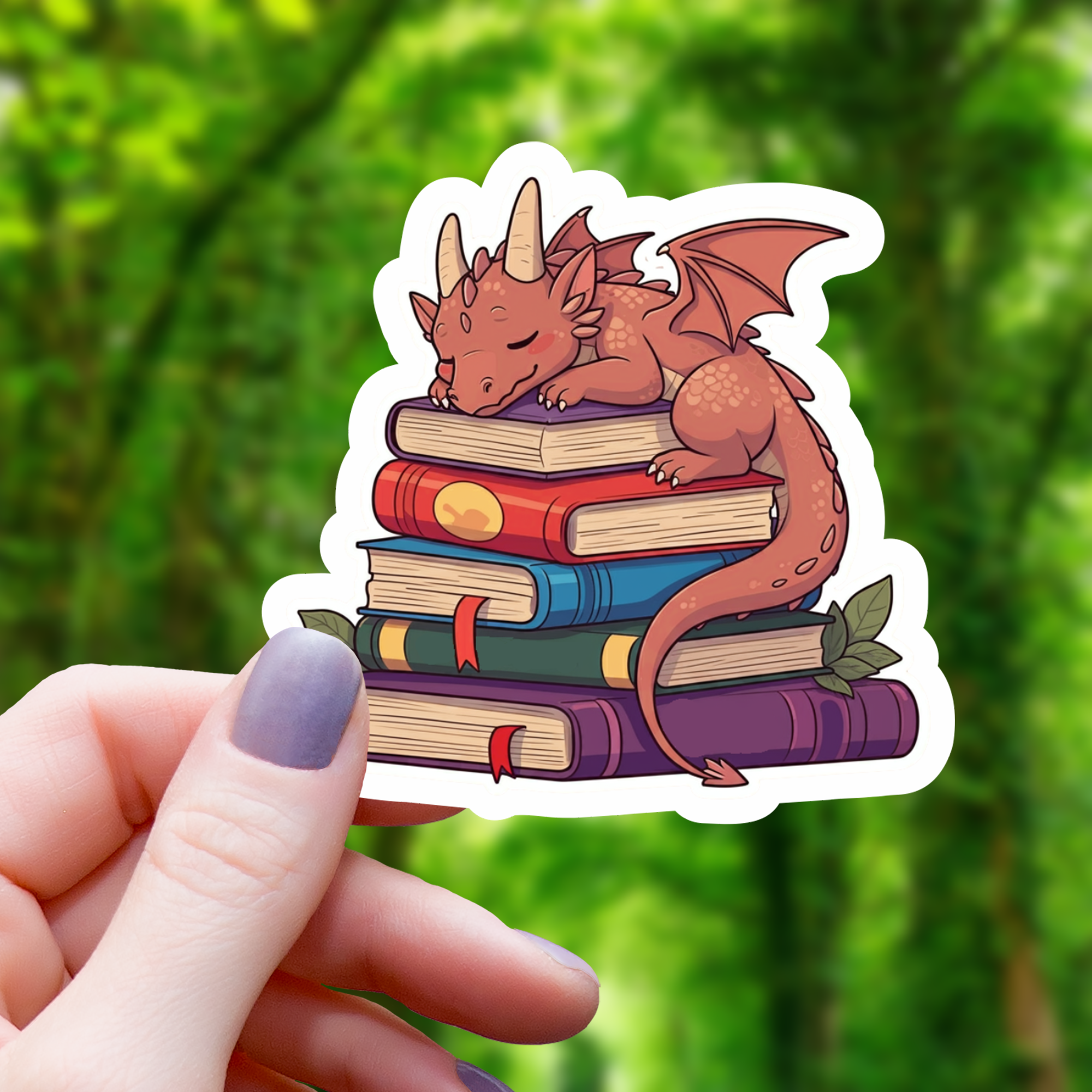 Dragon Sleeping on Pile of Books Sticker - 3"