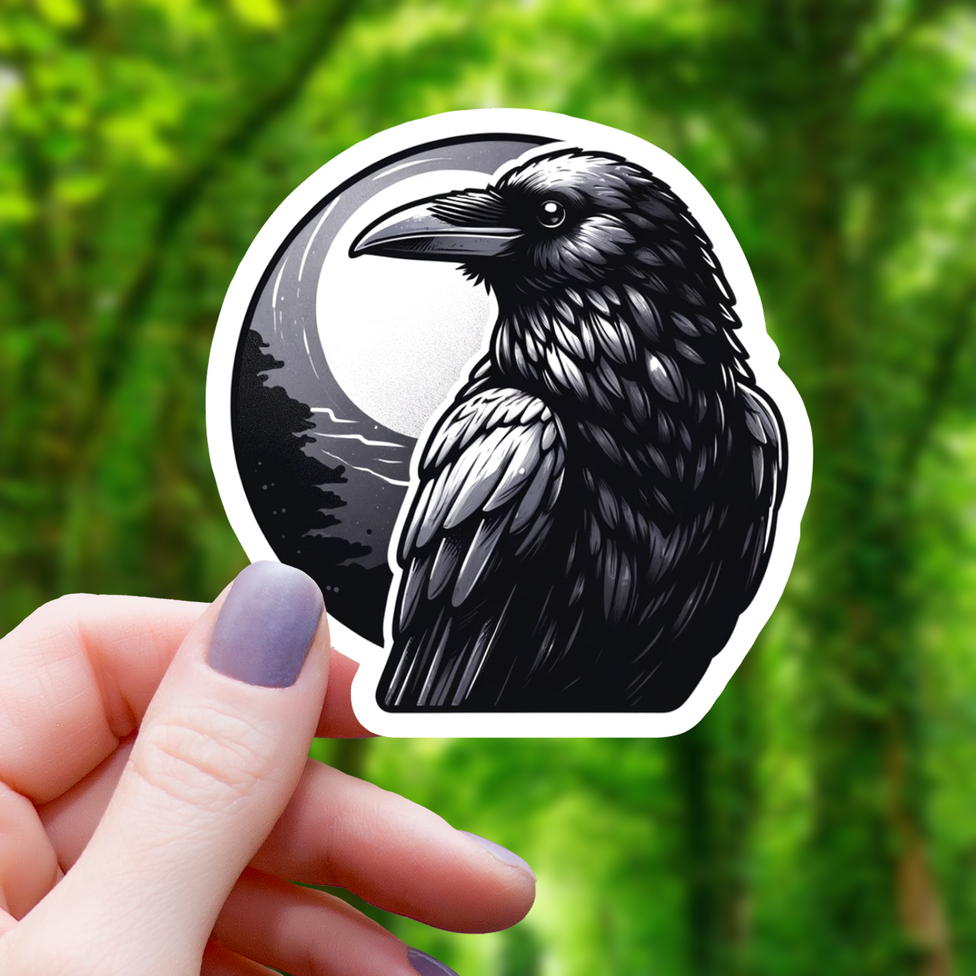 Raven in Moon Sticker - 3"