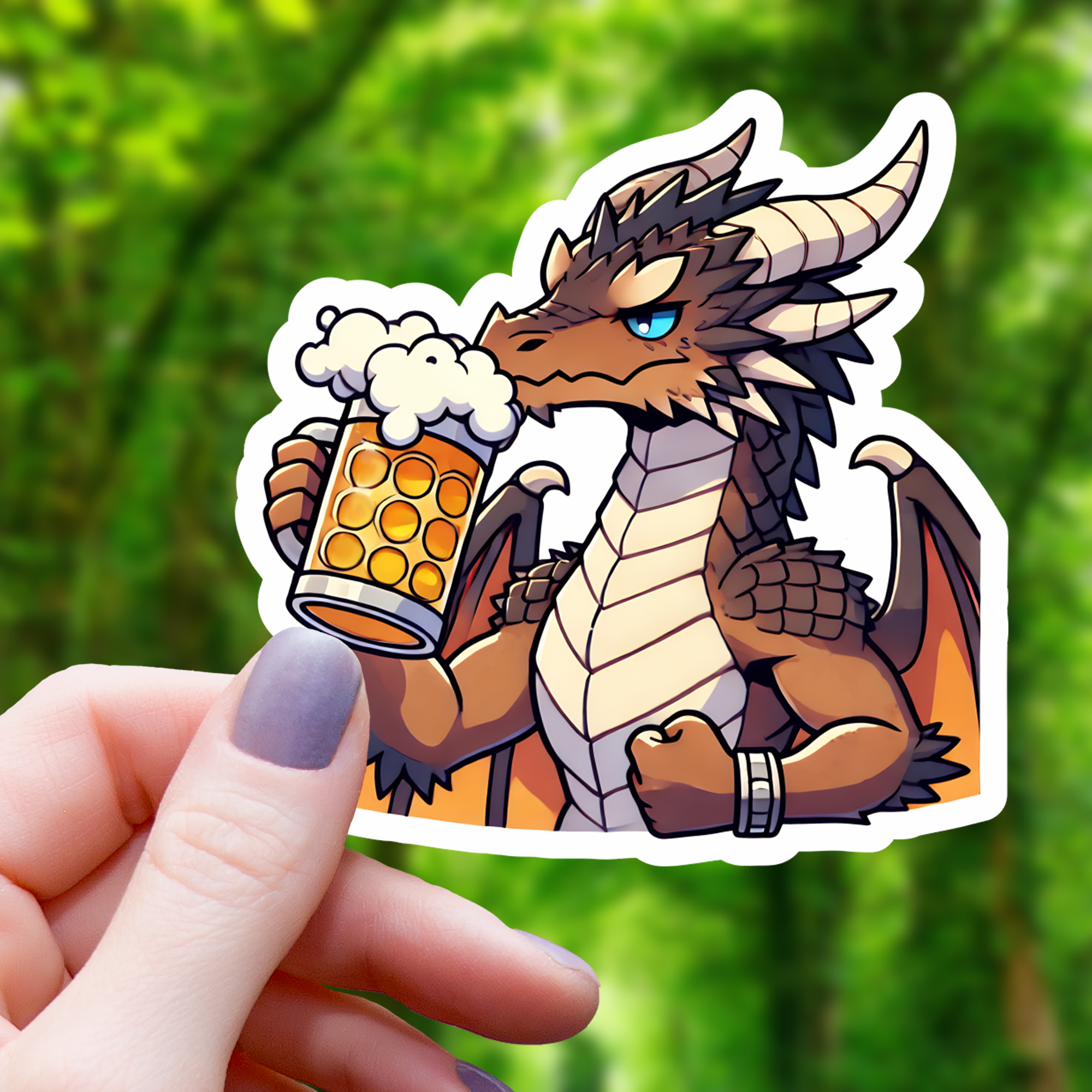 Beer Drinking Dragon Sticker - 3"