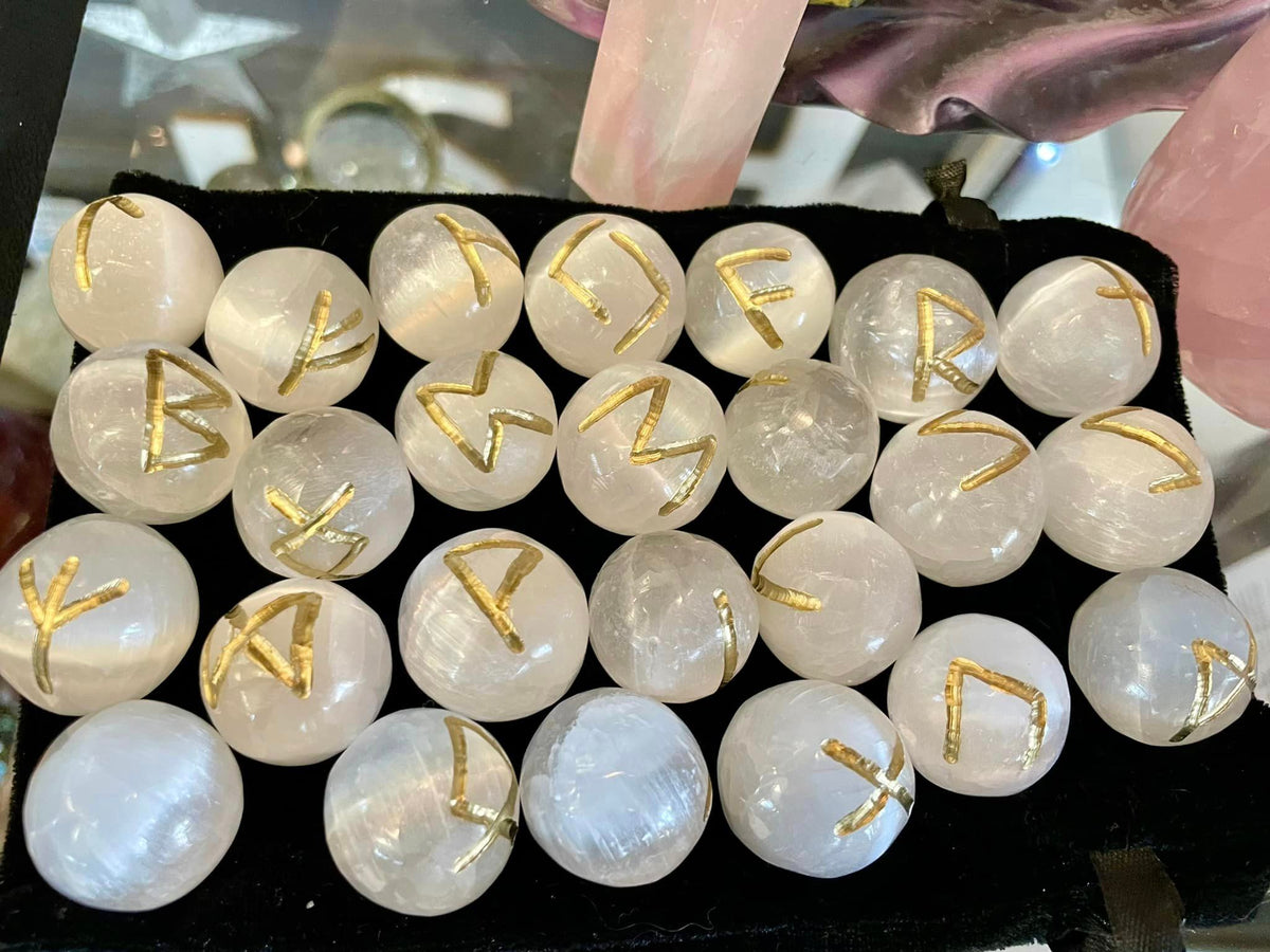 Artisan Selenite Runes Set