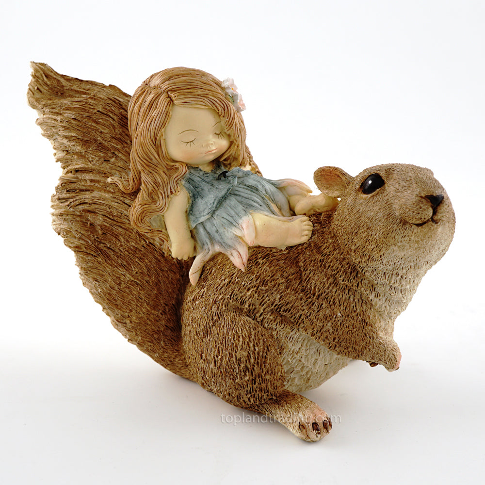 Little Fairy Sleeping On Squirrel Figurine