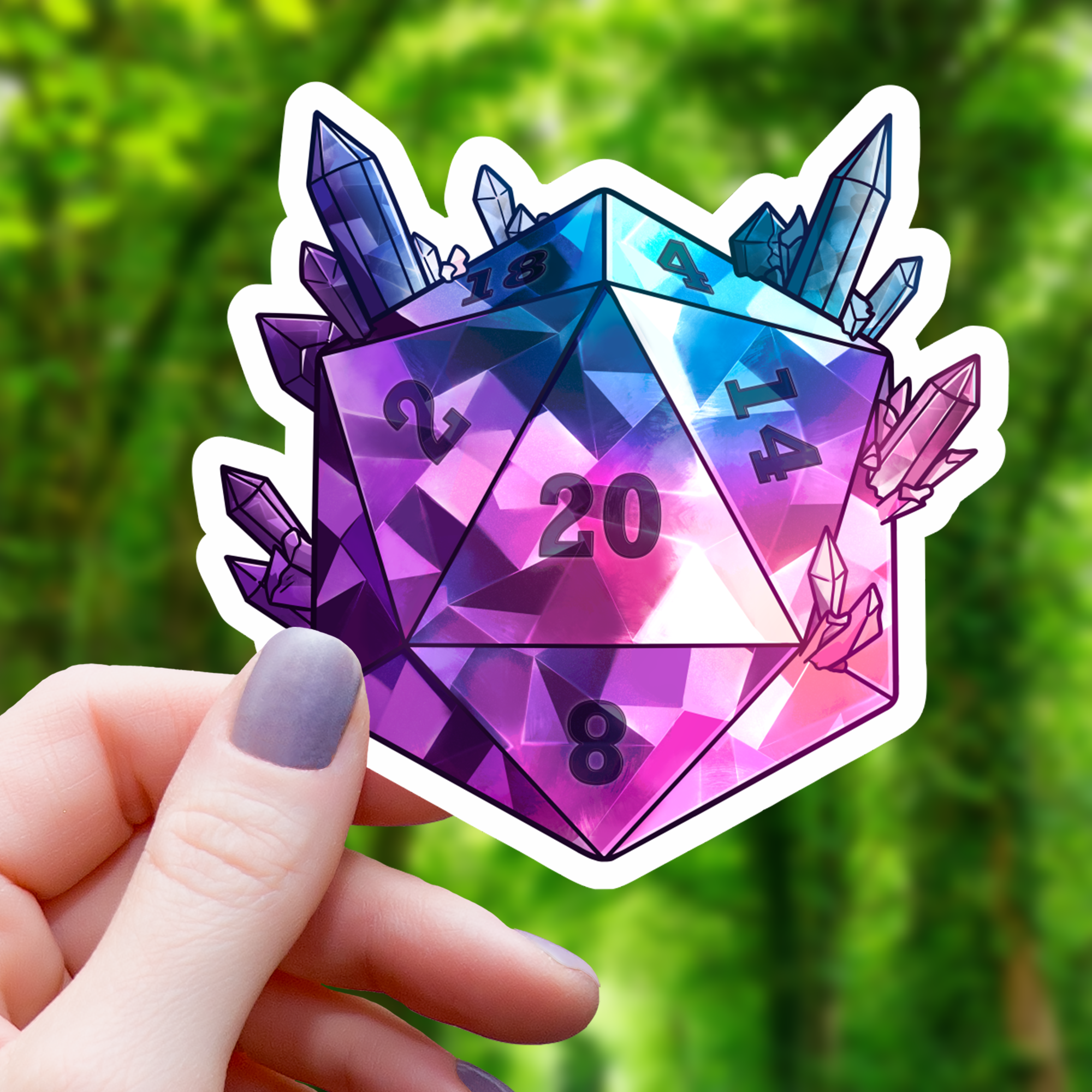 Crystal D20 Polyhedral Dice Sticker - 3"