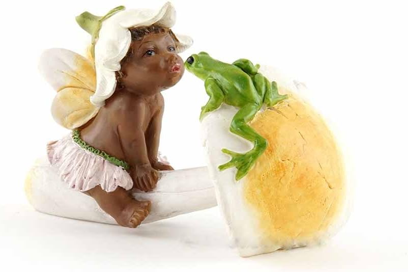 Ebony Fairy Baby With Frog Figurine