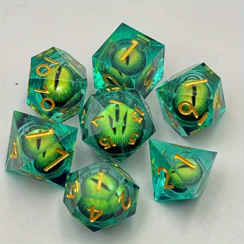 Flowable Liquid Dragon Eyeball Dice 7-piece D&D Sharp Resin Inclusion Dice