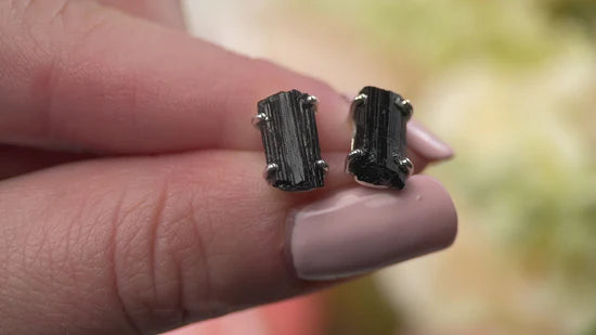 Black Tourmaline Stud Sterling Silver Earrings