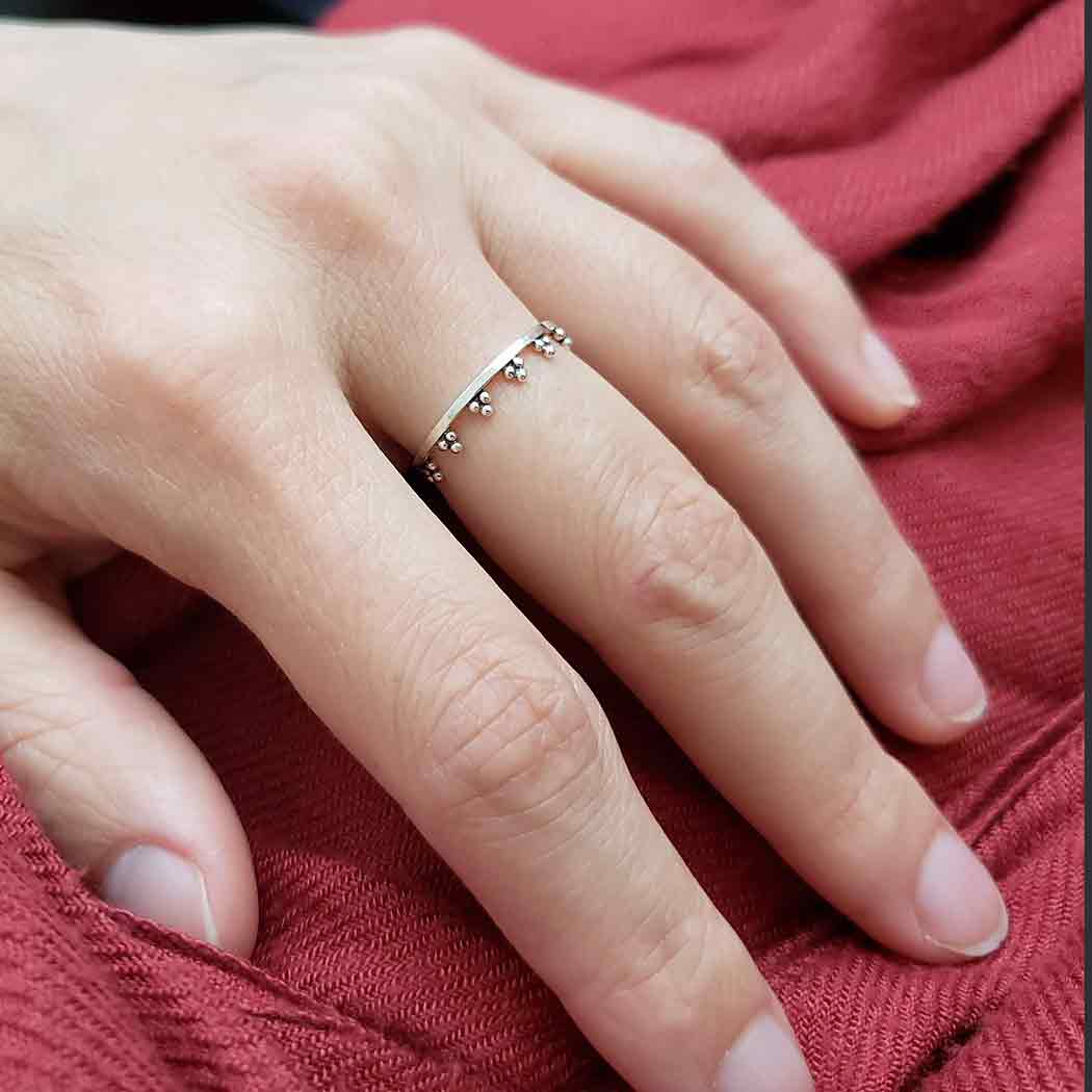 Sterling Silver Crown Stacking Ring with Triangle Granulation