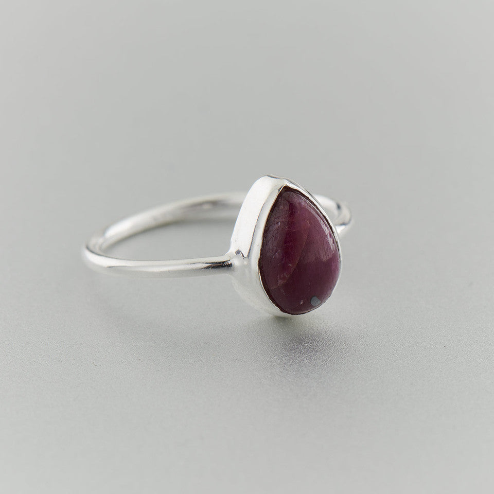 Ruby Teardrop Sterling Silver Ring