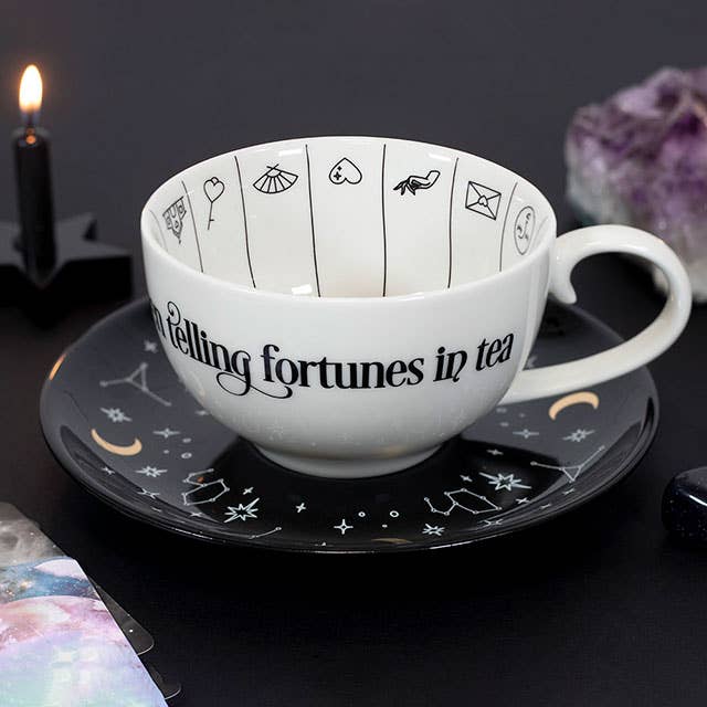 Ceramic Fortune Telling Teacup with Saucer 7"