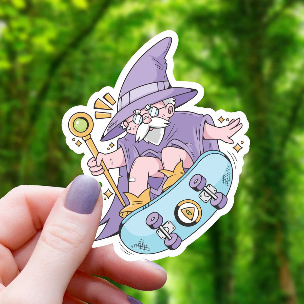 Wizard Riding a Skateboard Sticker - 3&quot;