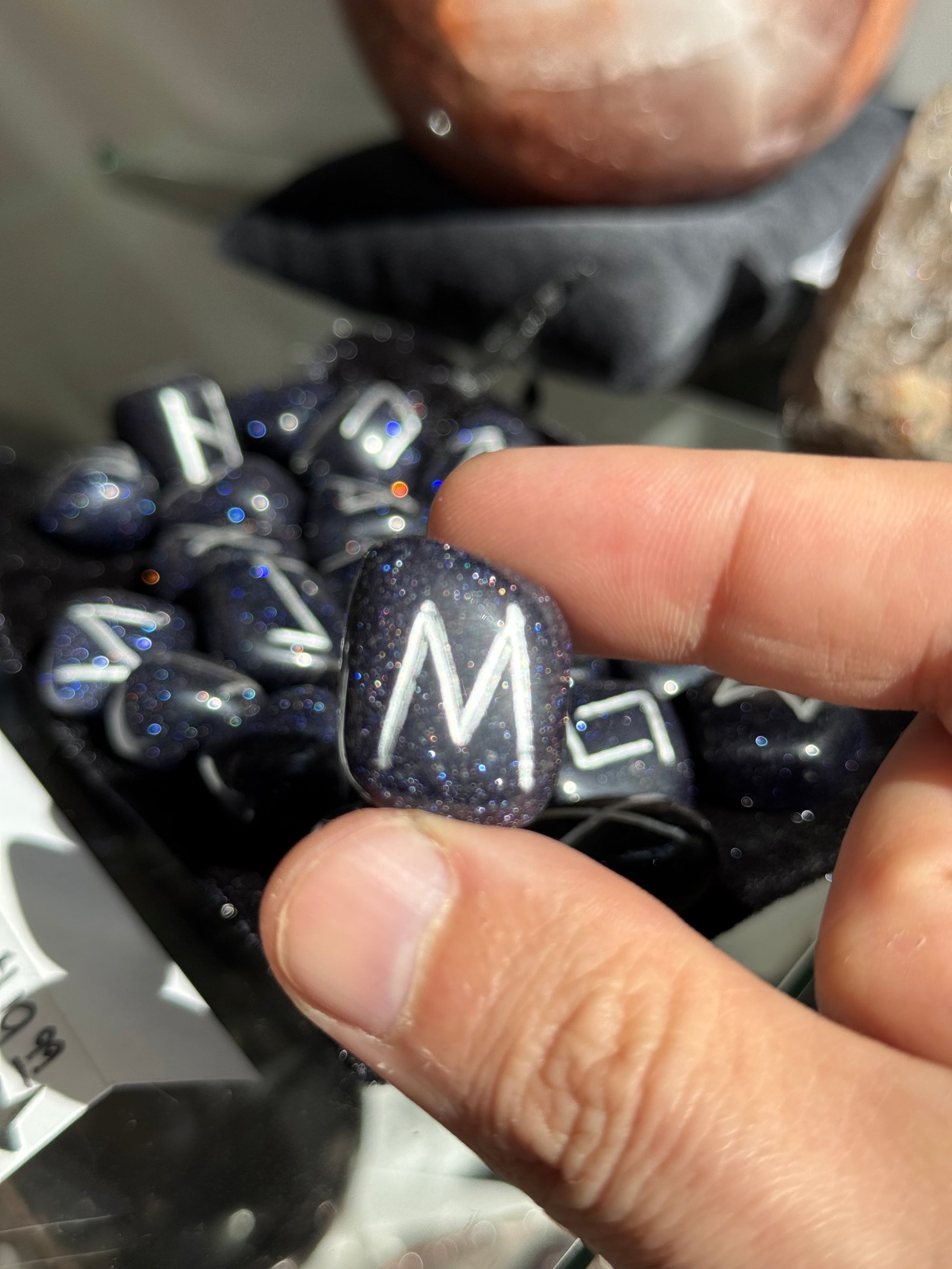 Blue Goldstone Futhark Runes Set of 25