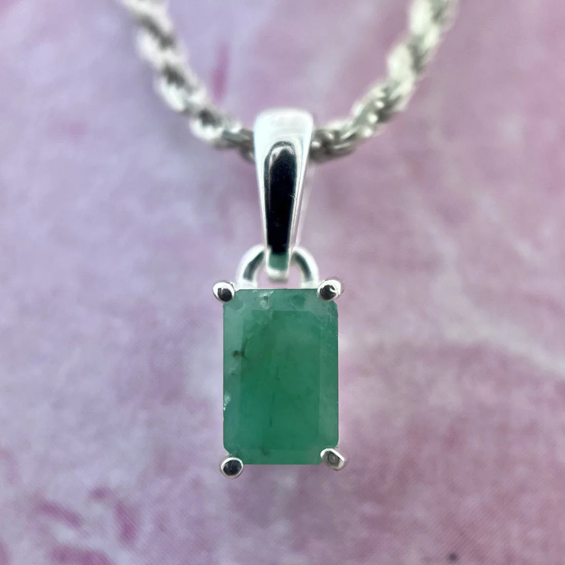 Leal Necklace with Cushion cut Emerald | 3.08 carats Rectangle Emerald  Unique Pendant in 14k White Gold | Diamondere