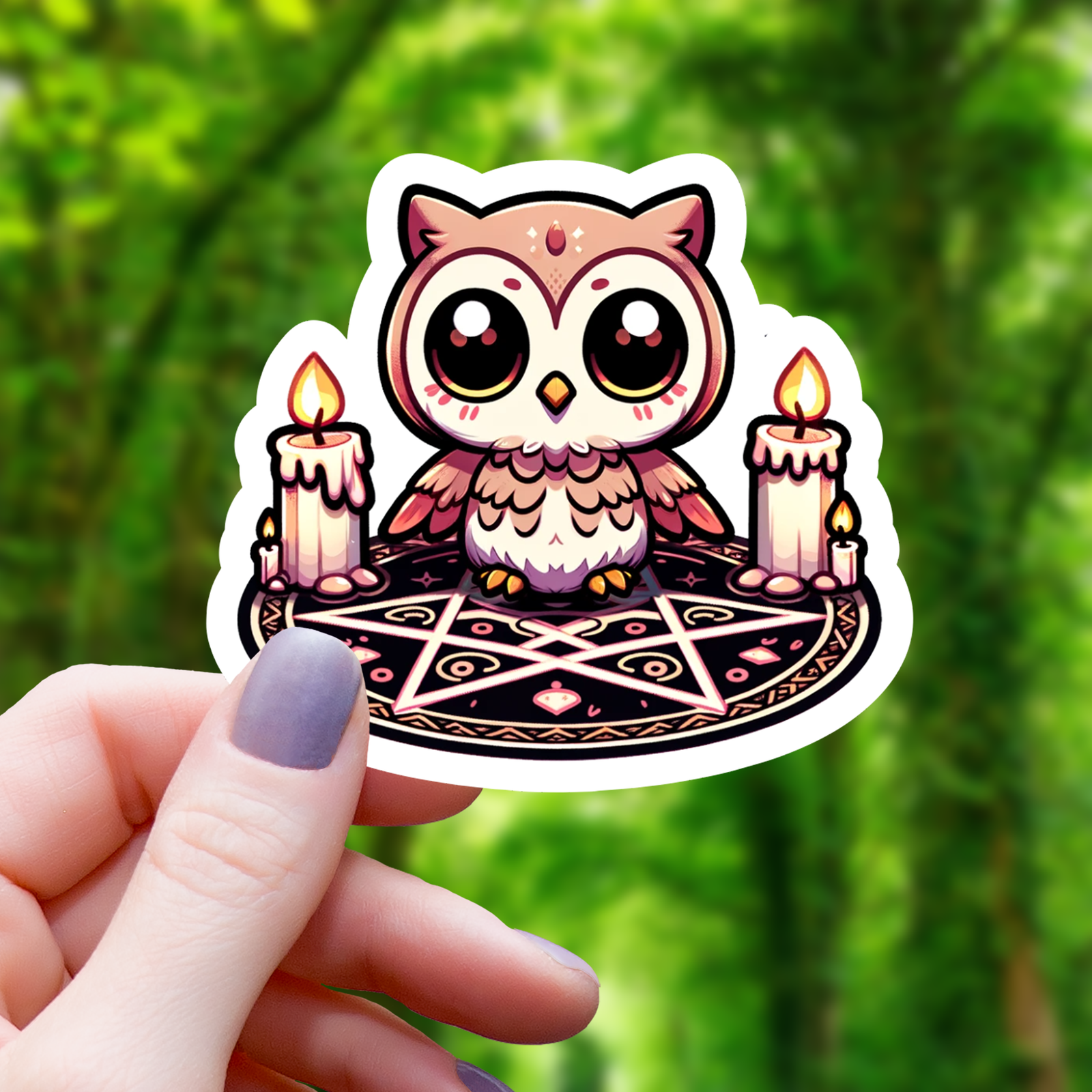 Pentagram Chibi Owl Sticker 1 - 3"