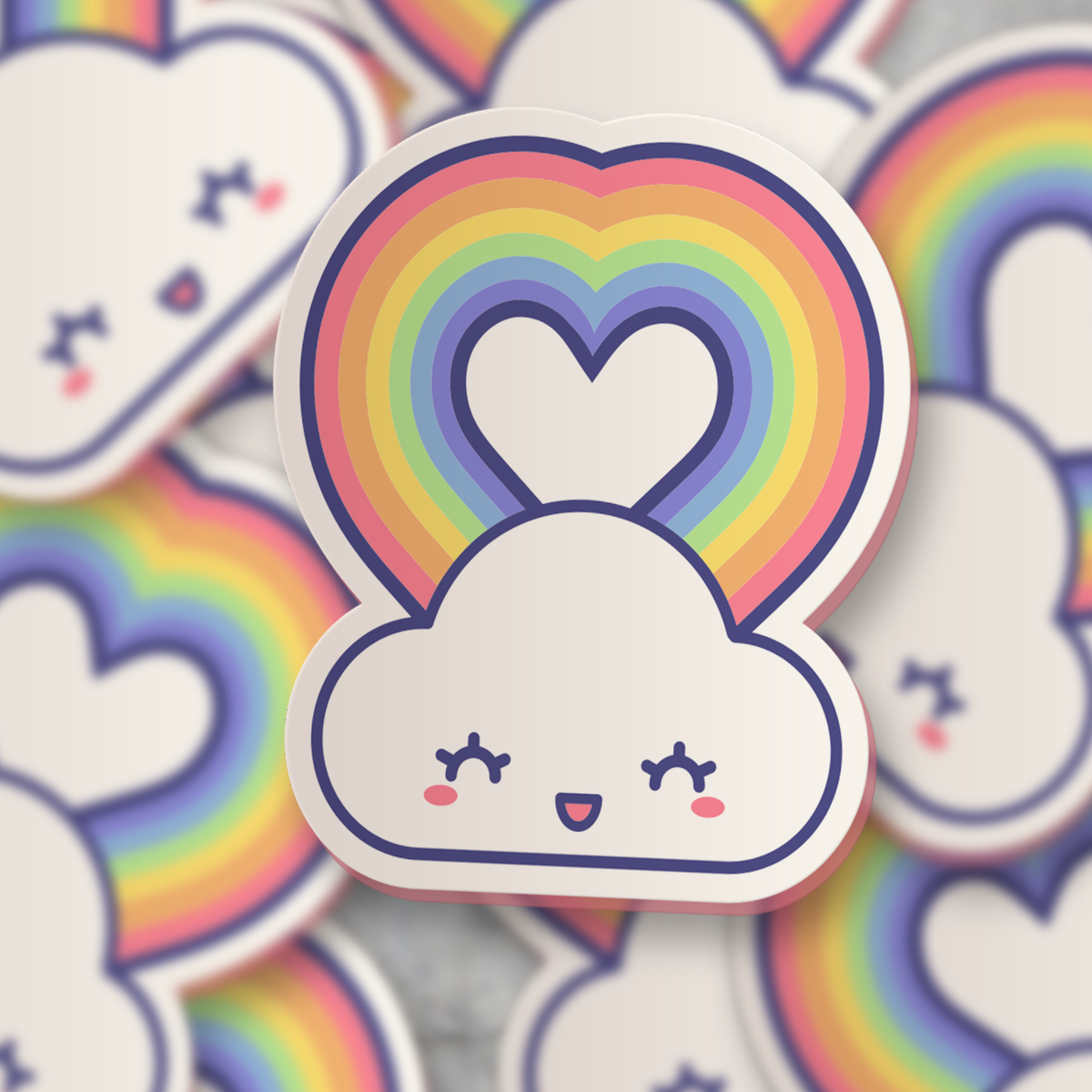 Kawaii Heart Rainbow Sticker - 2.5&quot;