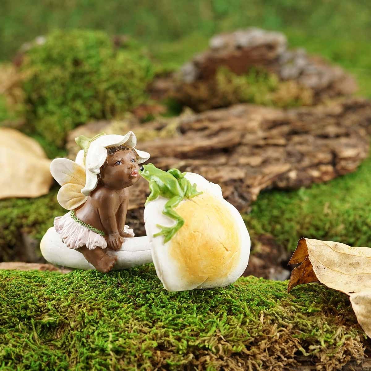 Ebony Fairy Baby With Frog Figurine