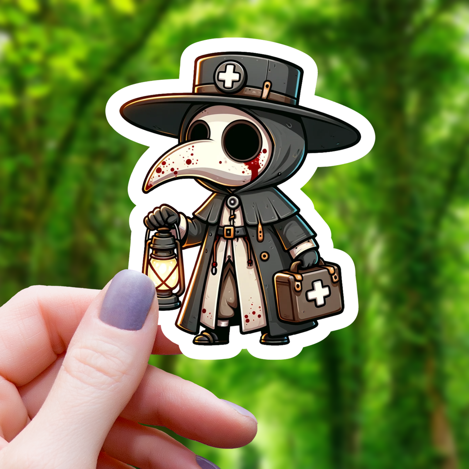 Chibi Plague Doctor With Lantern Sticker - 3"