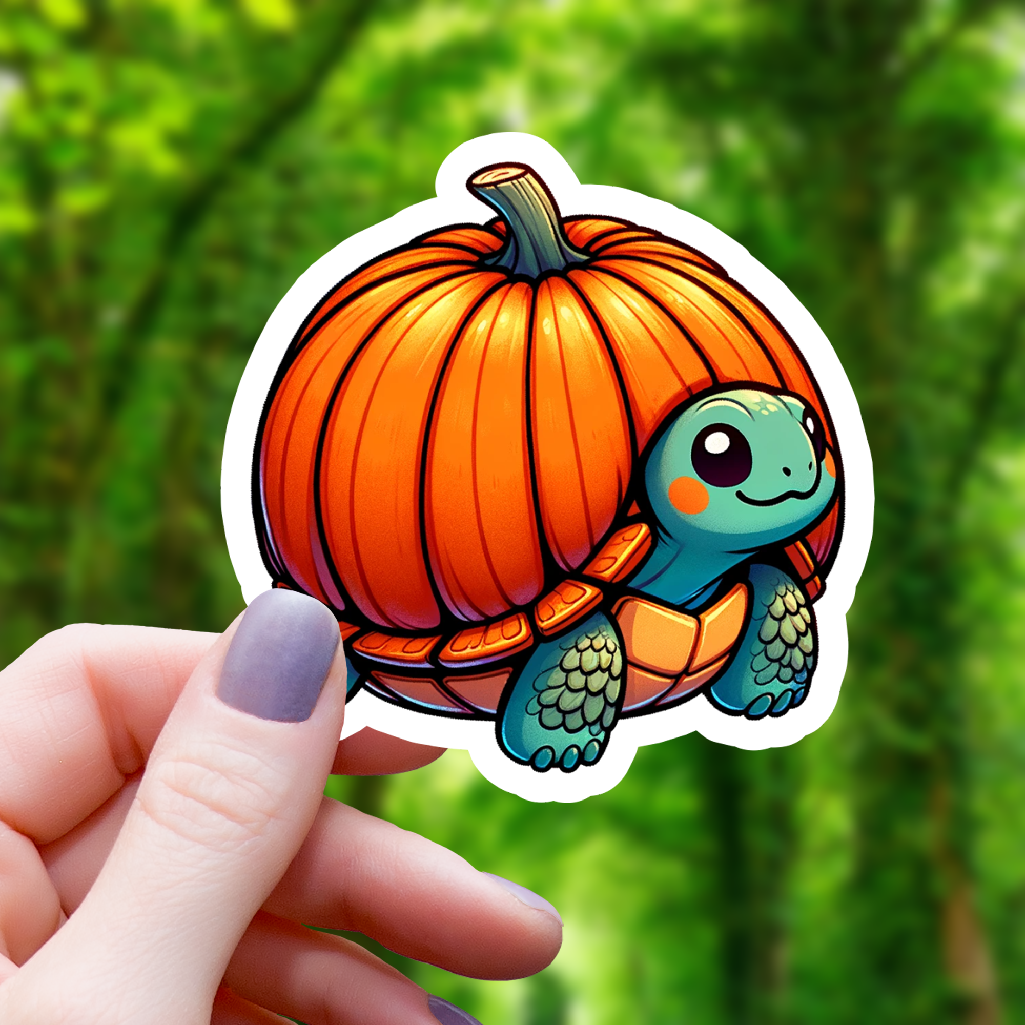 Turtle With Large Pumpkin Shell Sticker - 3"