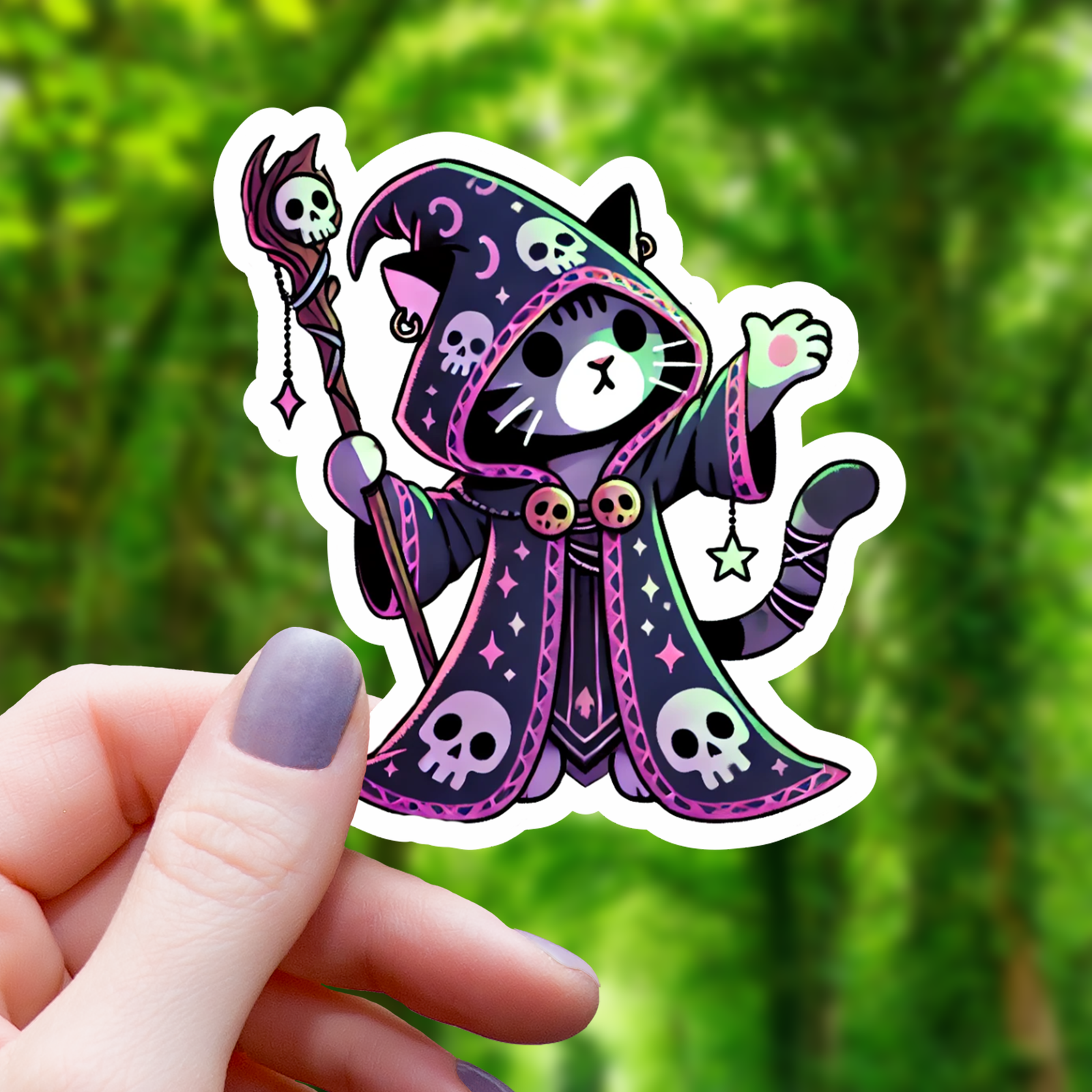 Pink Cat Necromancer Sticker - 3"