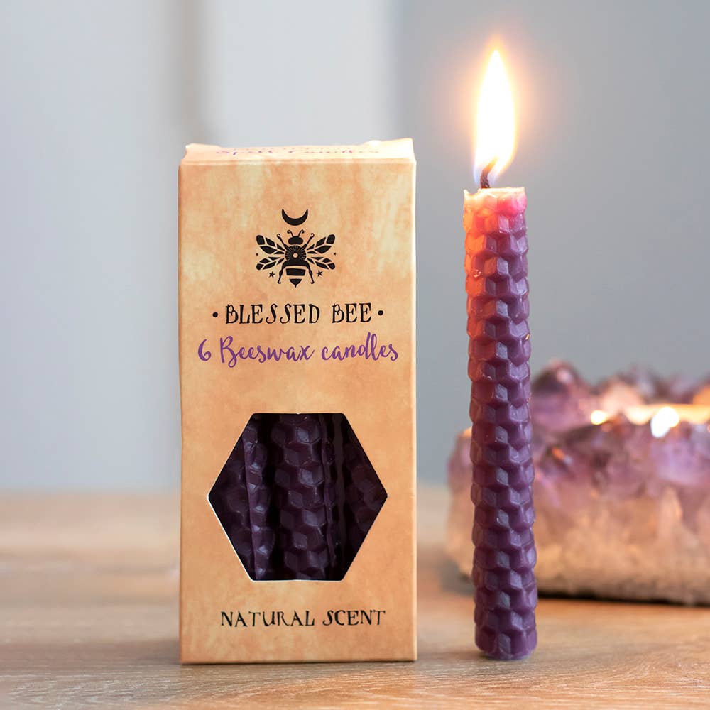 Set of 6 Purple Beeswax Magic Spell Candles