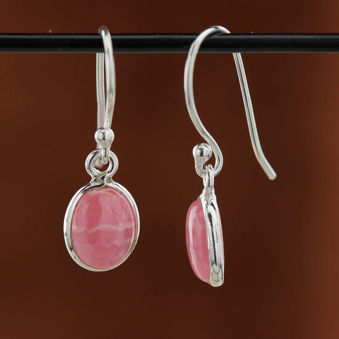 Rhodochrosite Sterling Silver Dangle Earrings