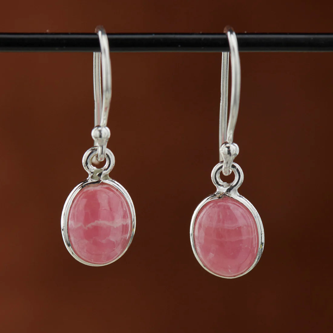 Rhodochrosite Sterling Silver Dangle Earrings