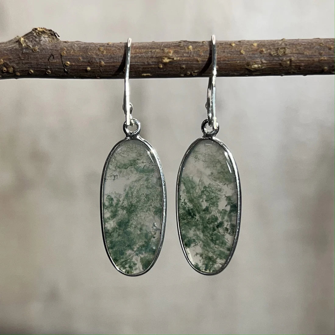 Moss Agate Sterling Silver Dangle Earrings