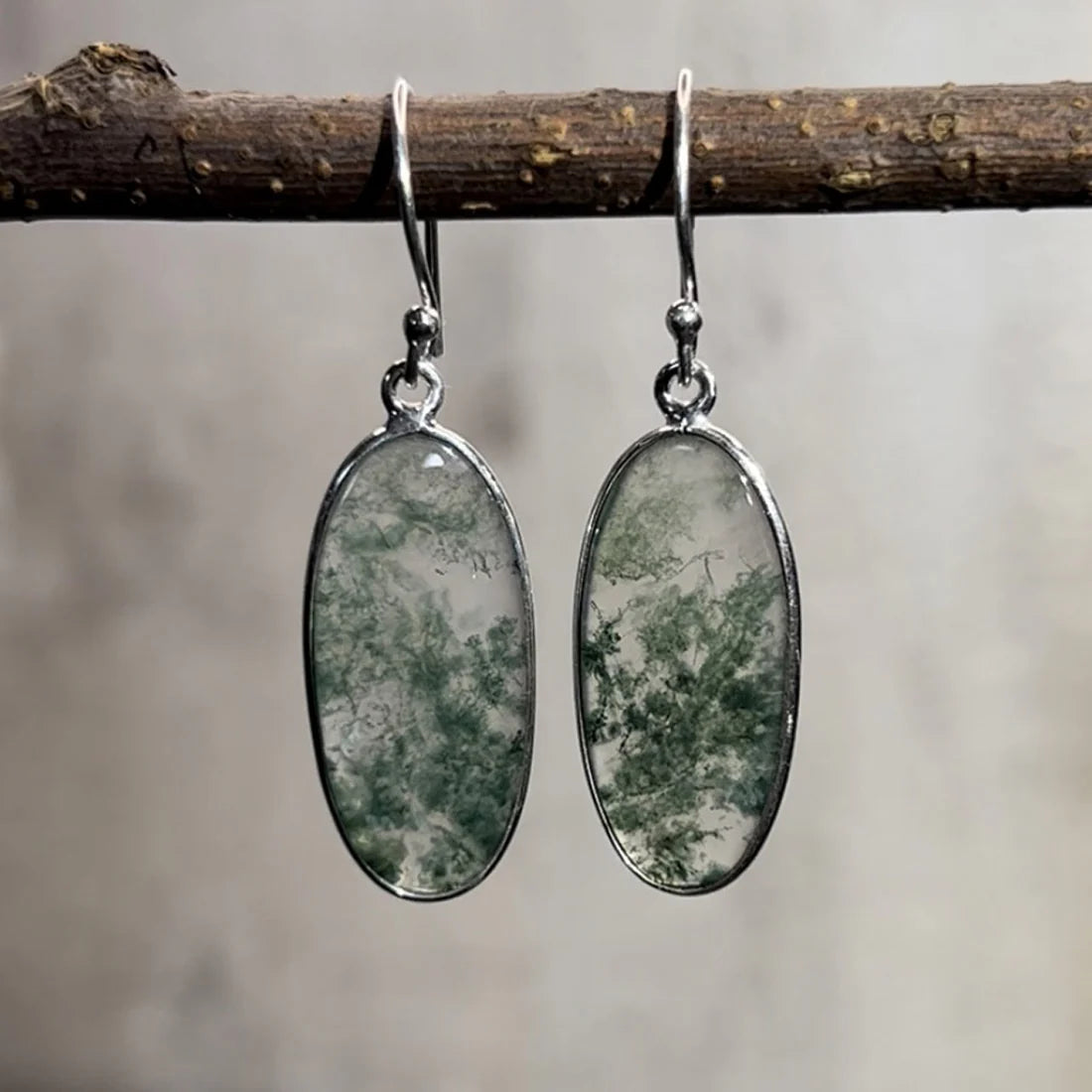 Moss Agate Sterling Silver Dangle Earrings