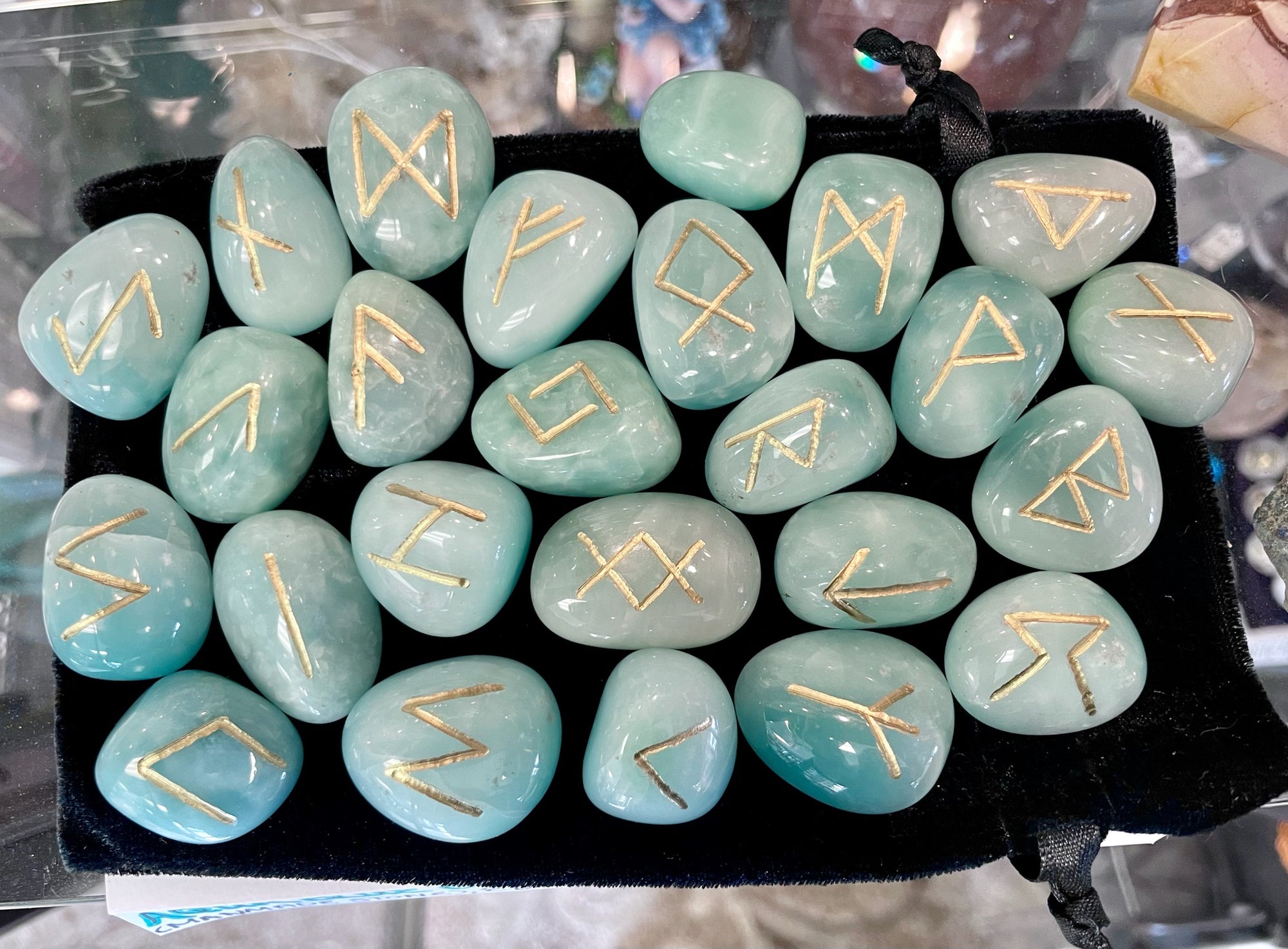 Aqua Blue Obsidian Artisan Runes Set of 25