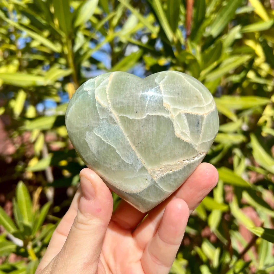 Green Moonstone Puffy Gemstone Heart - Garnierite