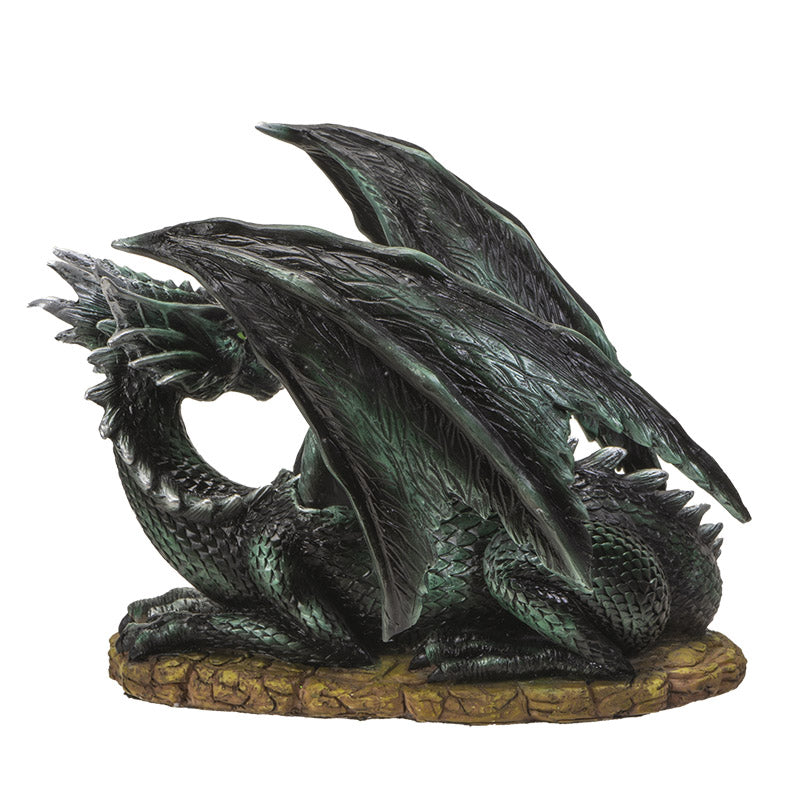 Legendary Horned Dark Green Dragon Statue