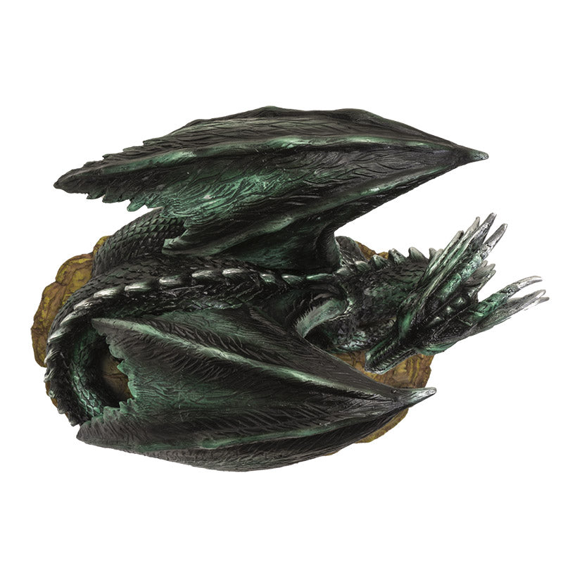 Legendary Horned Dark Green Dragon Statue