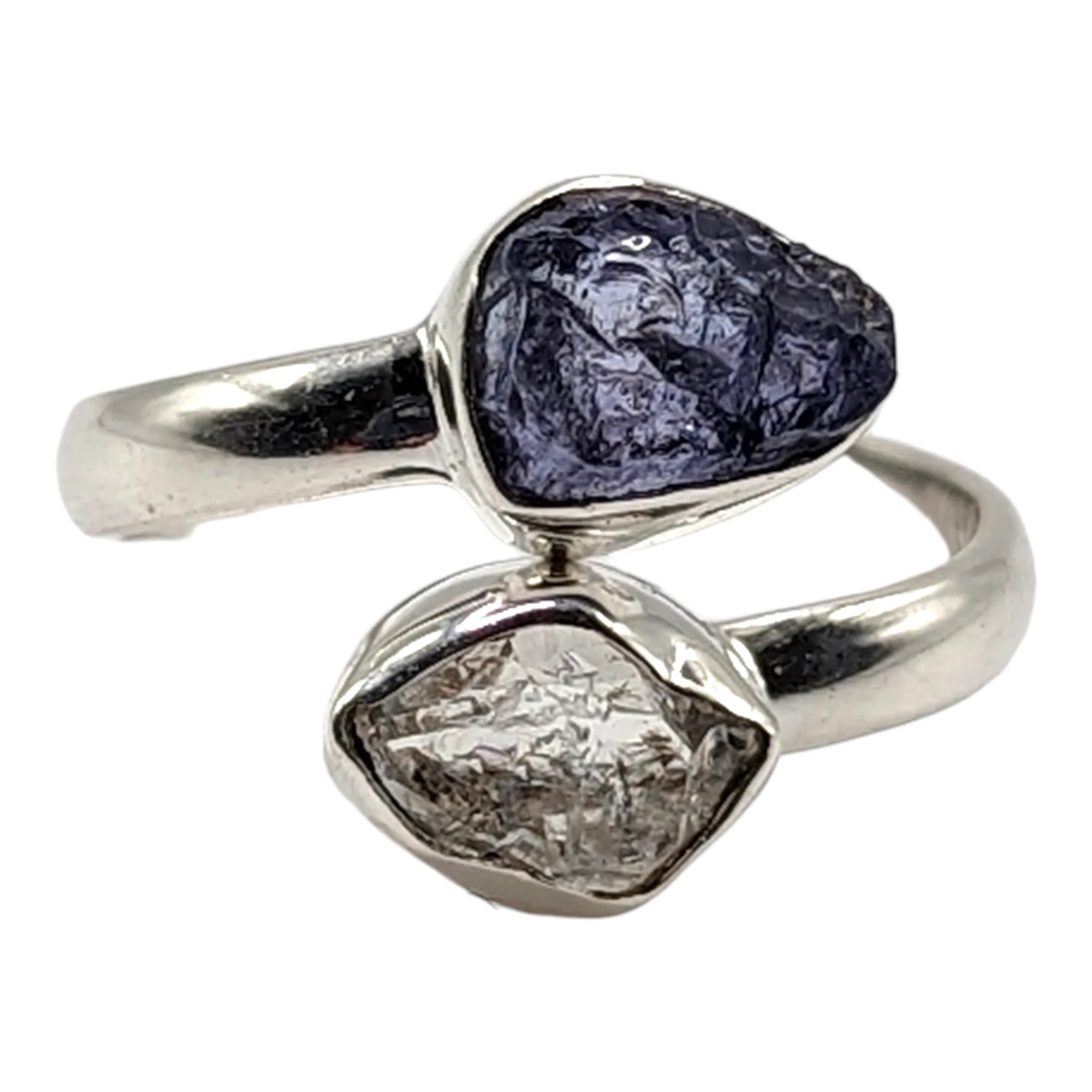 Tanzanite With Herkimer Diamond Adjustable Silver Ring