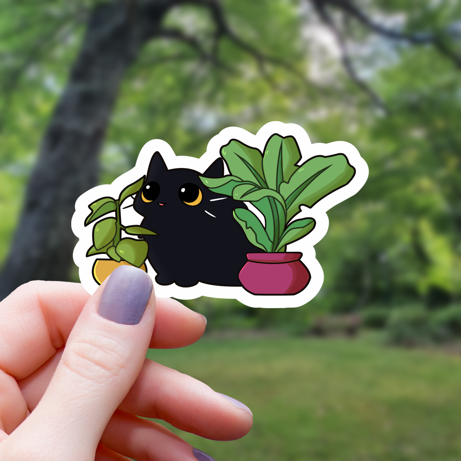 Black Cat Amongst Houseplants Sticker - 3"