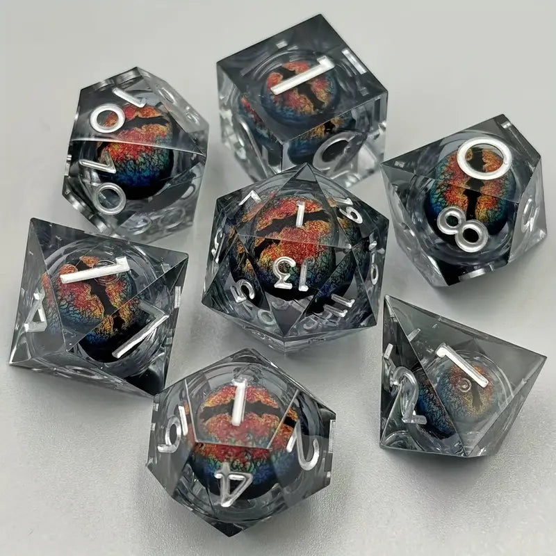 Flowable Liquid Dragon Eyeball Dice 7-piece D&D Sharp Resin Inclusion Dice