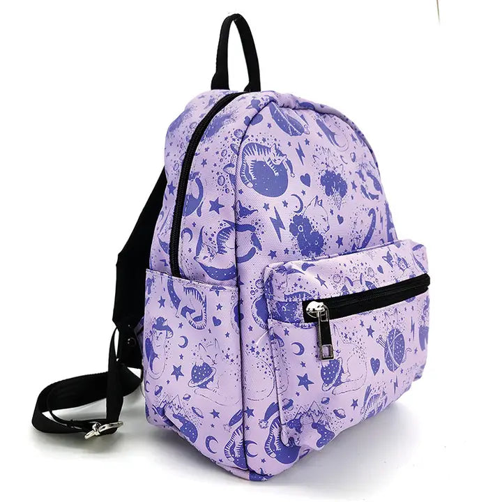 Celestial Cat Collage Mini Backpack in Nylon