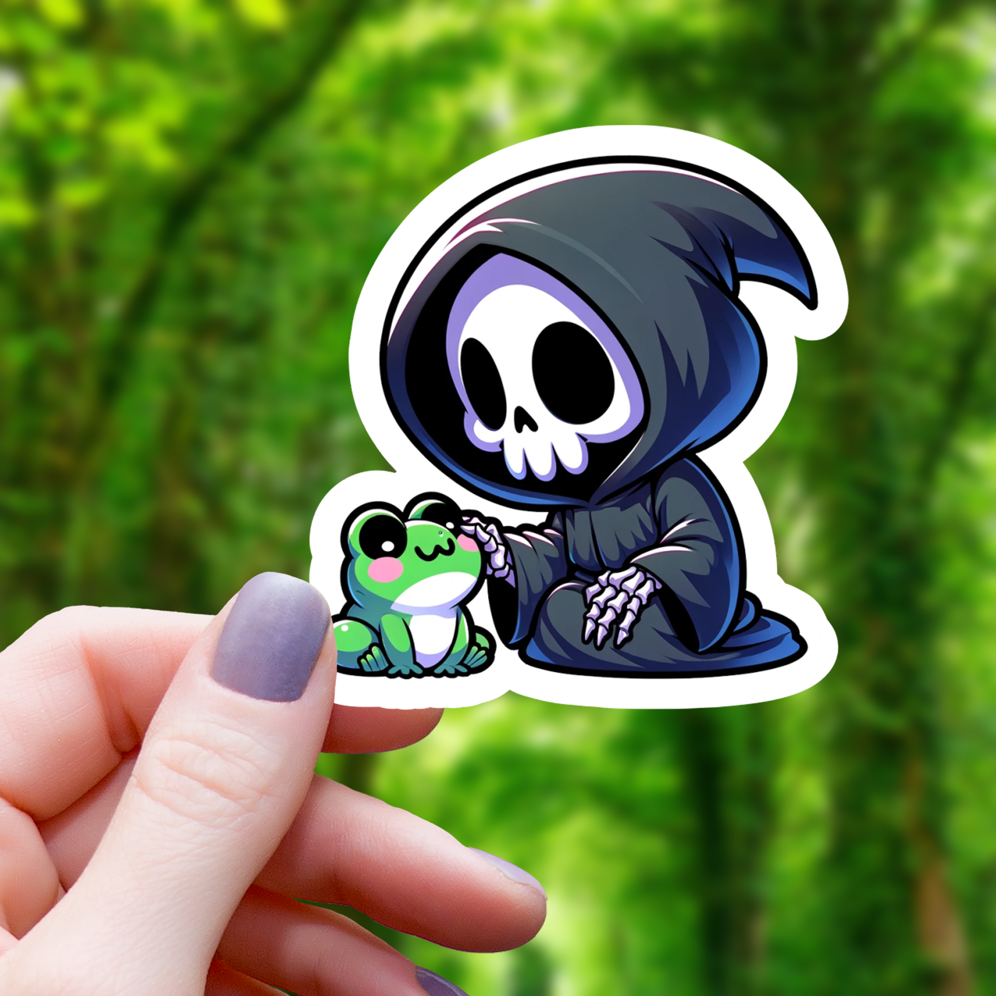 Grim Reaper Petting Frog Sticker - 3"