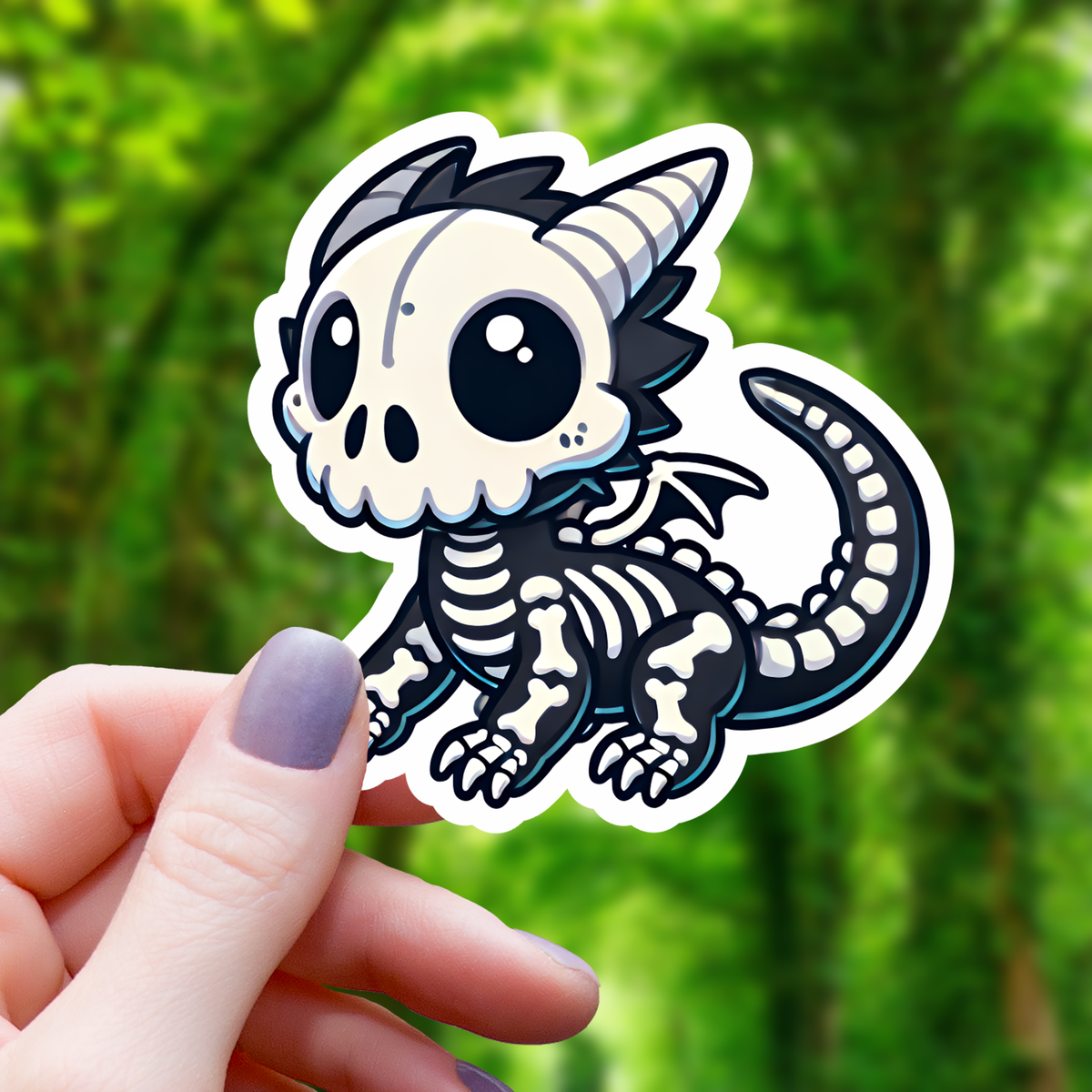 Skeletal Chibi Dragon Monster Sticker - 3&quot;