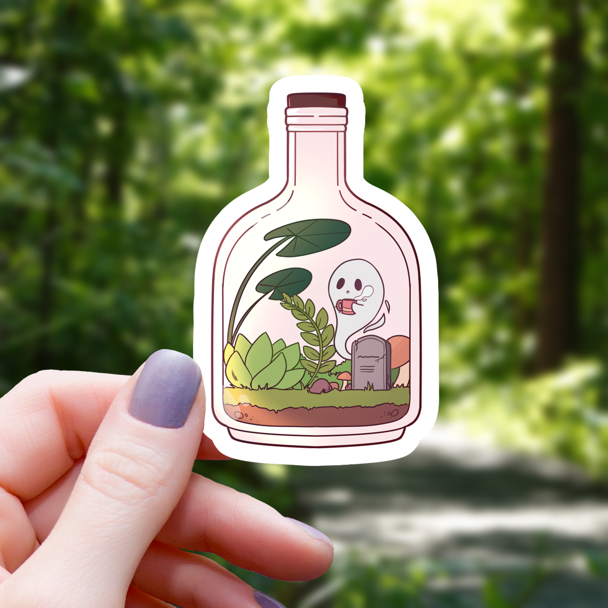 Pink Ghost Terrarium Sticker - 3"