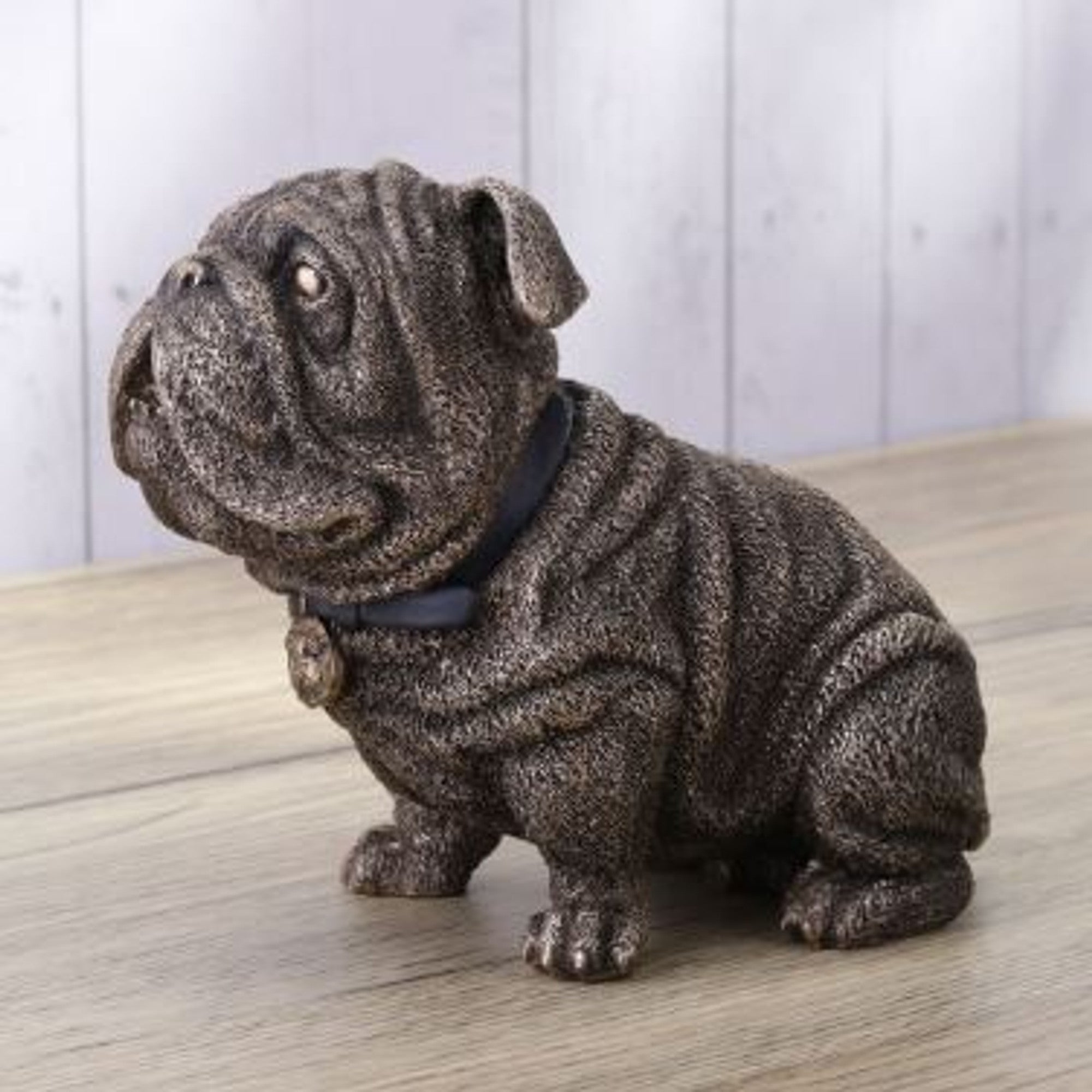 Sitting Bulldog Wearing Collar Statue