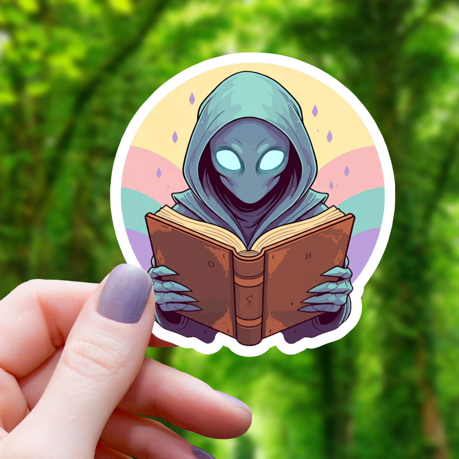 Alien Reading a Book Sticker - 3"