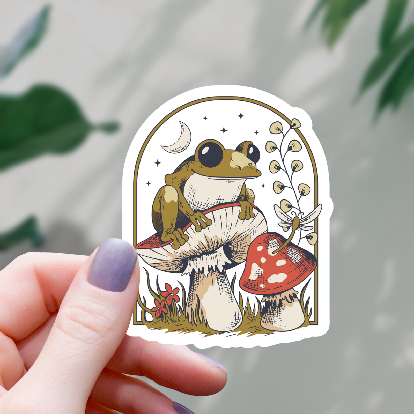 Cottagecore Mushroom Frog Sticker - 3"