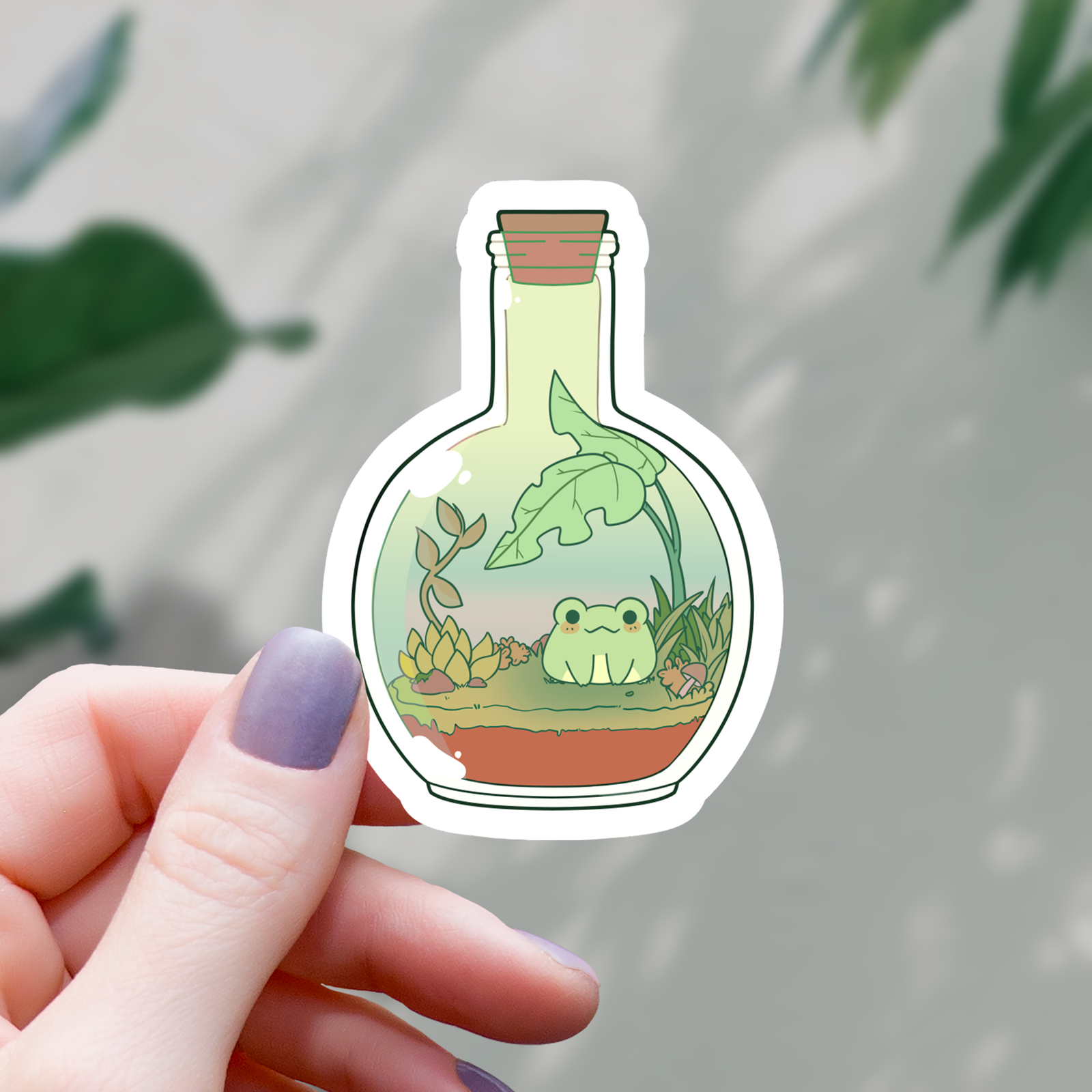 Kawaii Frog In A Bottle Sticker - 3"