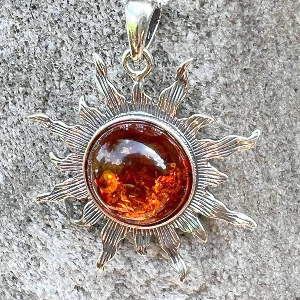 Sterling silver hot Baltic Amber pendant