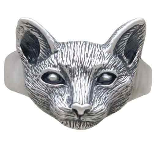 Sterling Silver Detailed Cat Face Ring