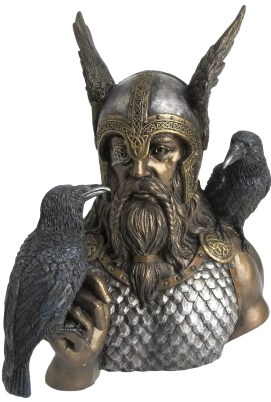 Norse God Odin With Ravens Bust Statue