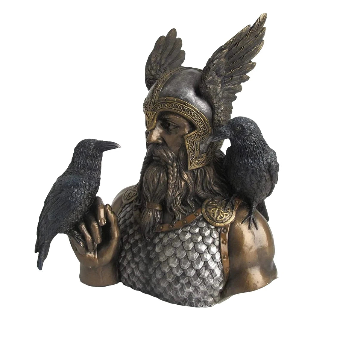 Norse God Odin With Ravens Bust Statue