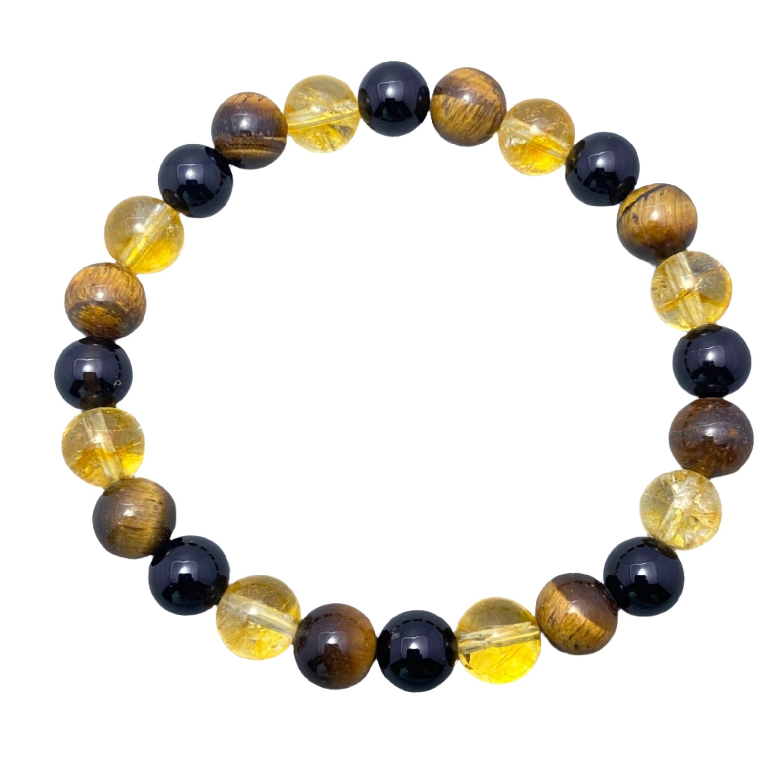 Tiger Eye, Citrine, and Black Tourmaline Stretch Bracelet - 6mm