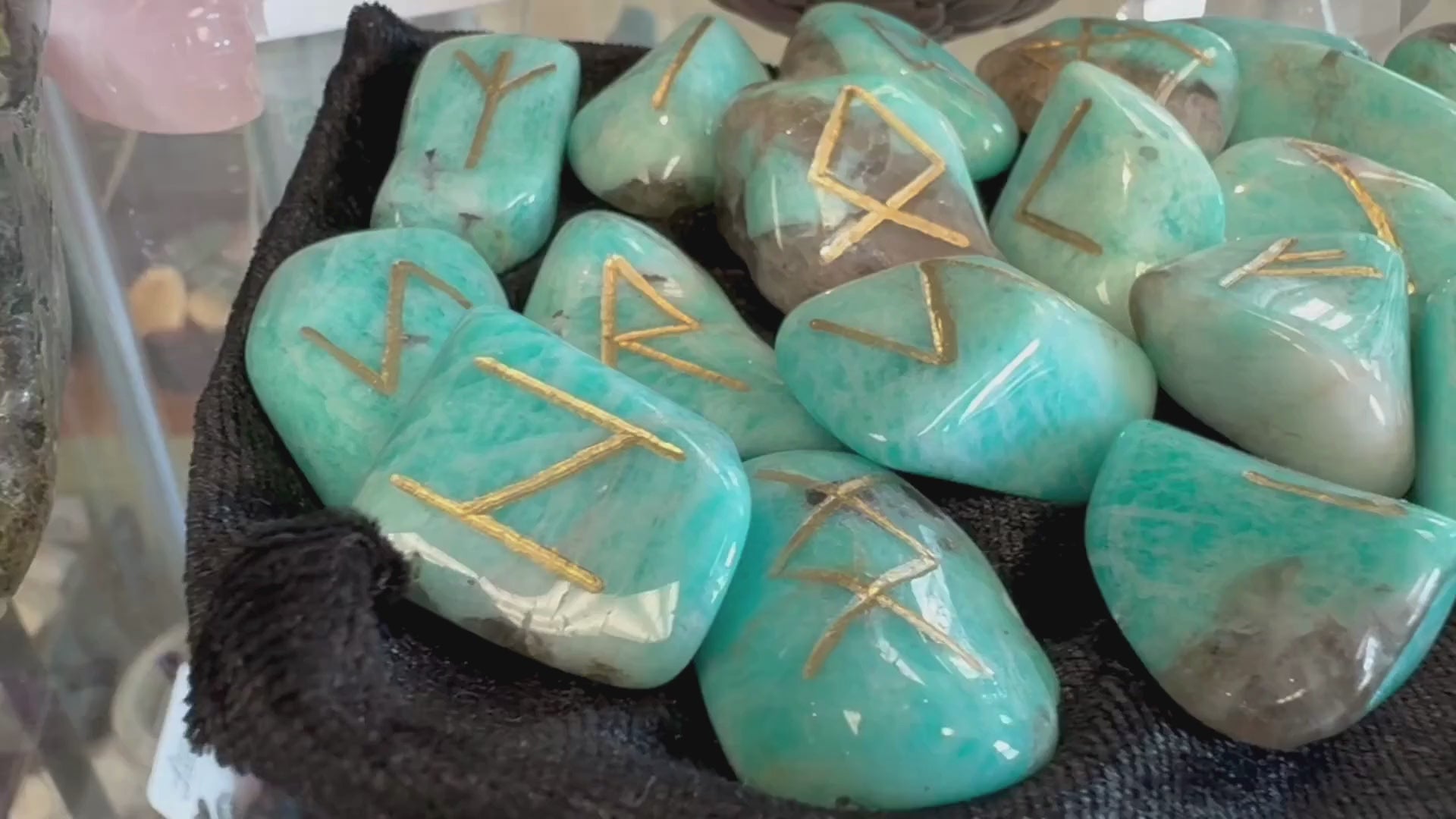 Amazonite and Smoky Quartz Artisan Runes Set