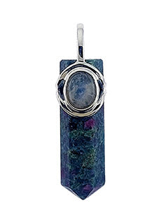 Ruby Zoisite and Moonstone Point Pendant